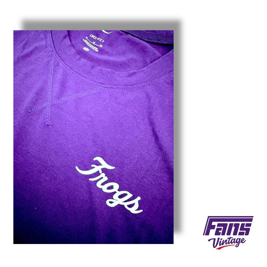 TCU Throwback “Frogs” Script Logo Team Issued Super Soft Nike Training and Travel Shirt