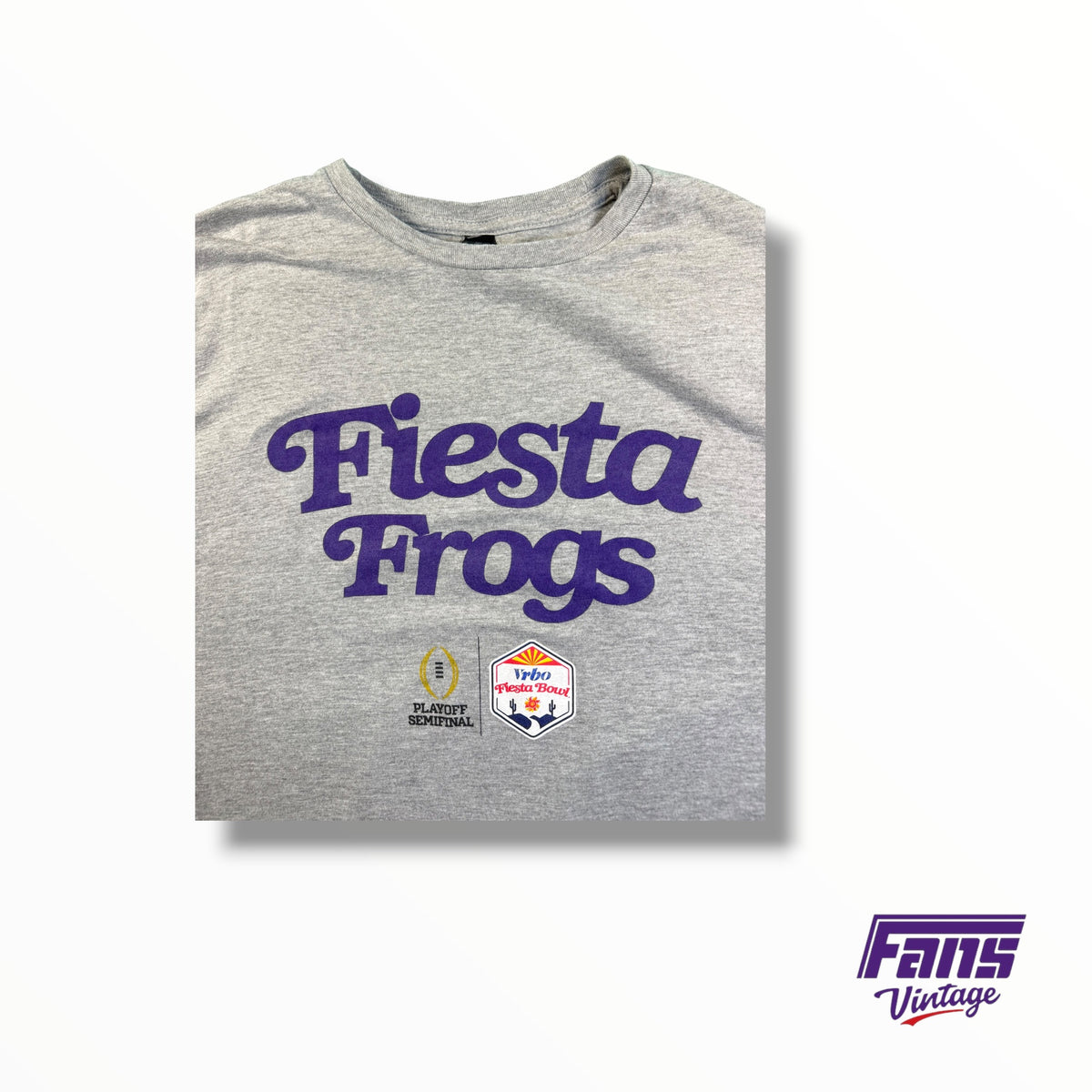 TCU Football Player Custom ‘Fiesta Frogs’ Team Issued Football CFP Gray Cotton Tee