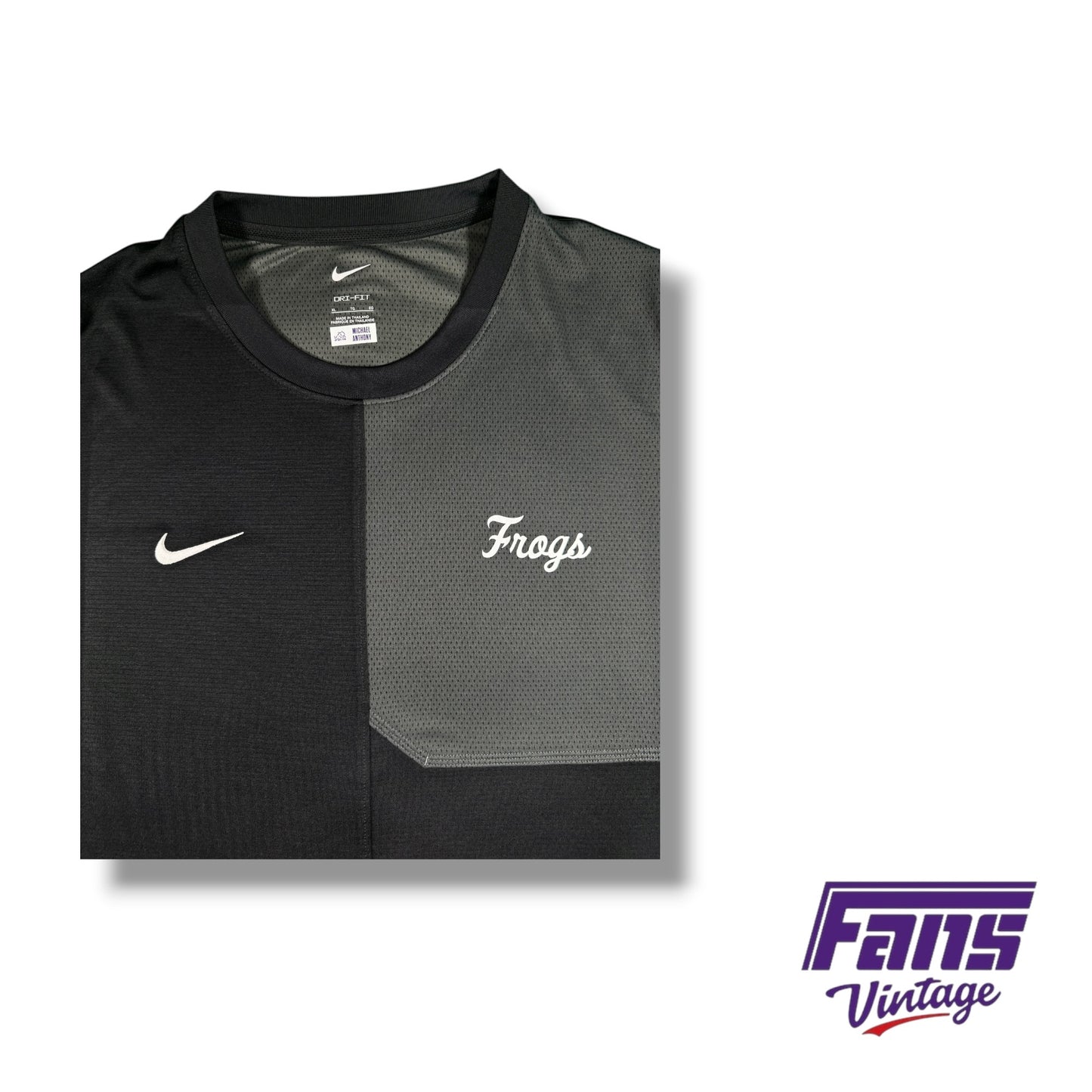 TCU Nike Team Issued Blackout Training Shirt with Throwback Frogs script Logo