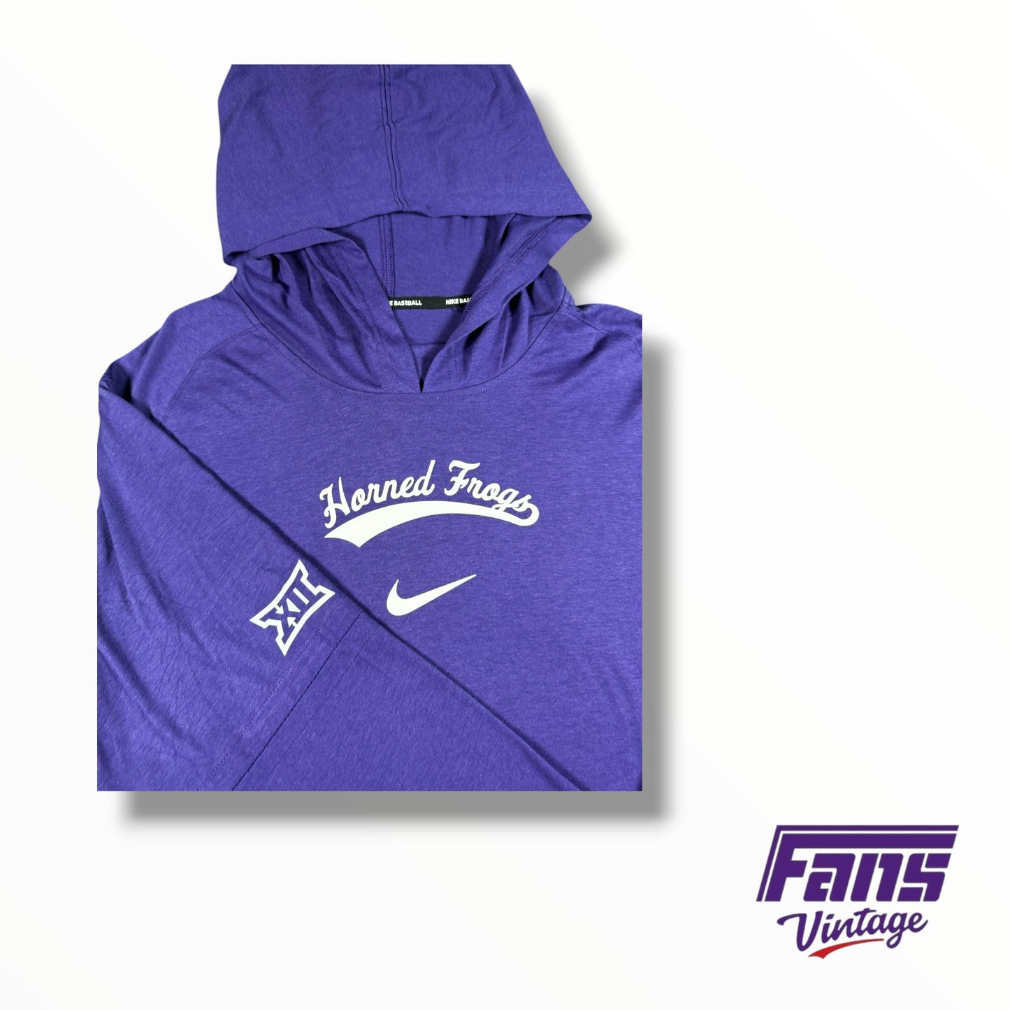 TCU Baseball Nike Team Issued Hooded Long Sleeve Shirt with Throwback Logo