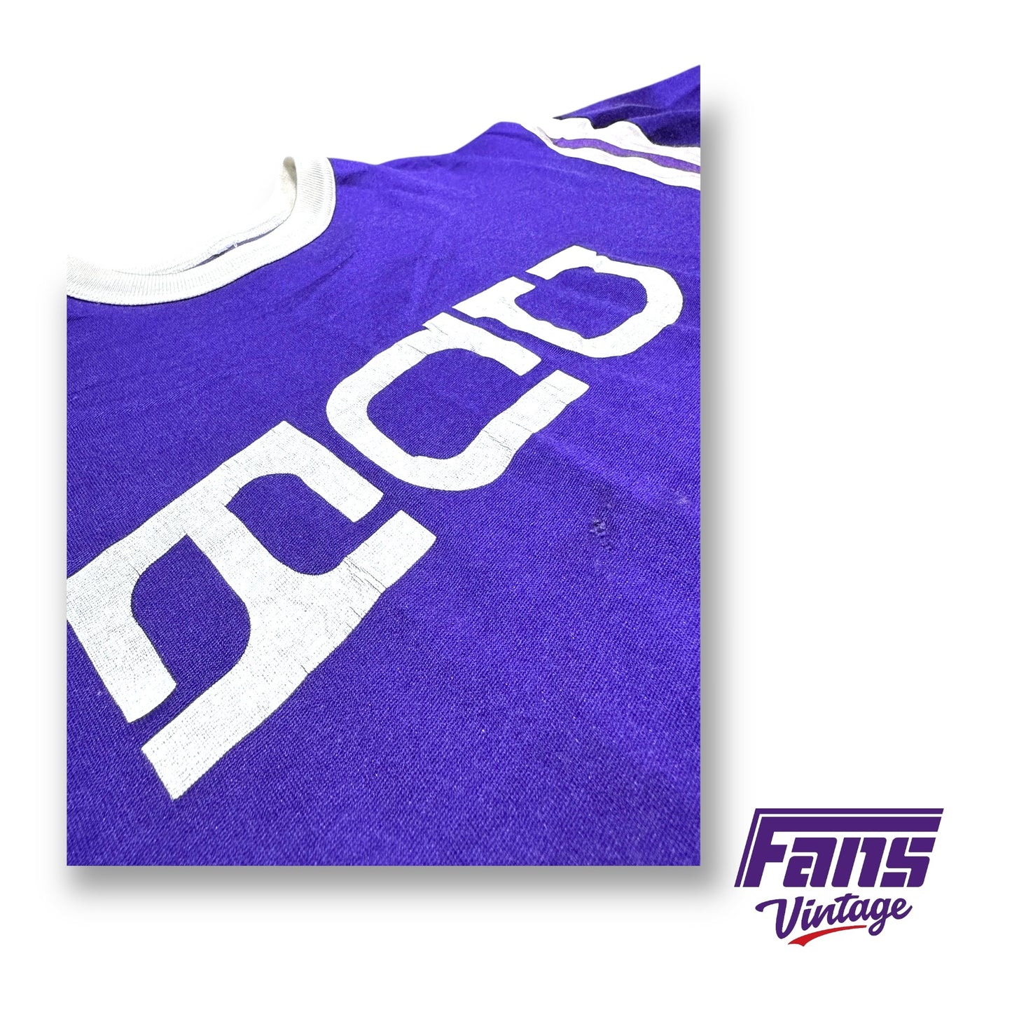 Vintage 1970s TCU Ringer Tee with Centennial Logo Lettering
