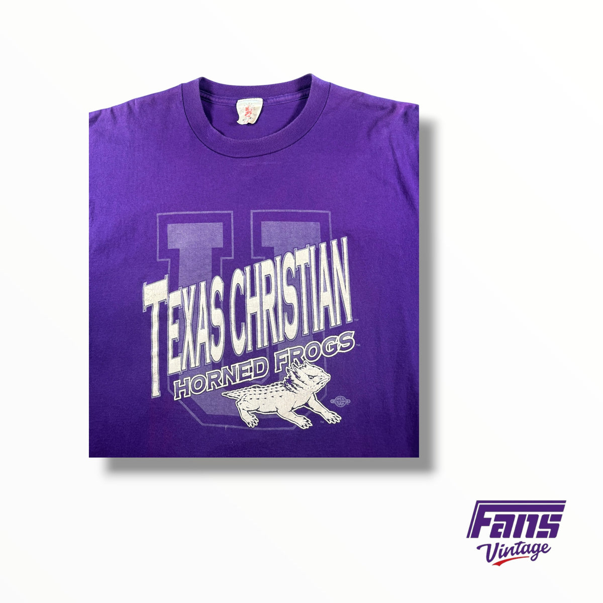 Vintage 90s TCU Horned Frogs Graphic Tee with Throwback Frog Logo