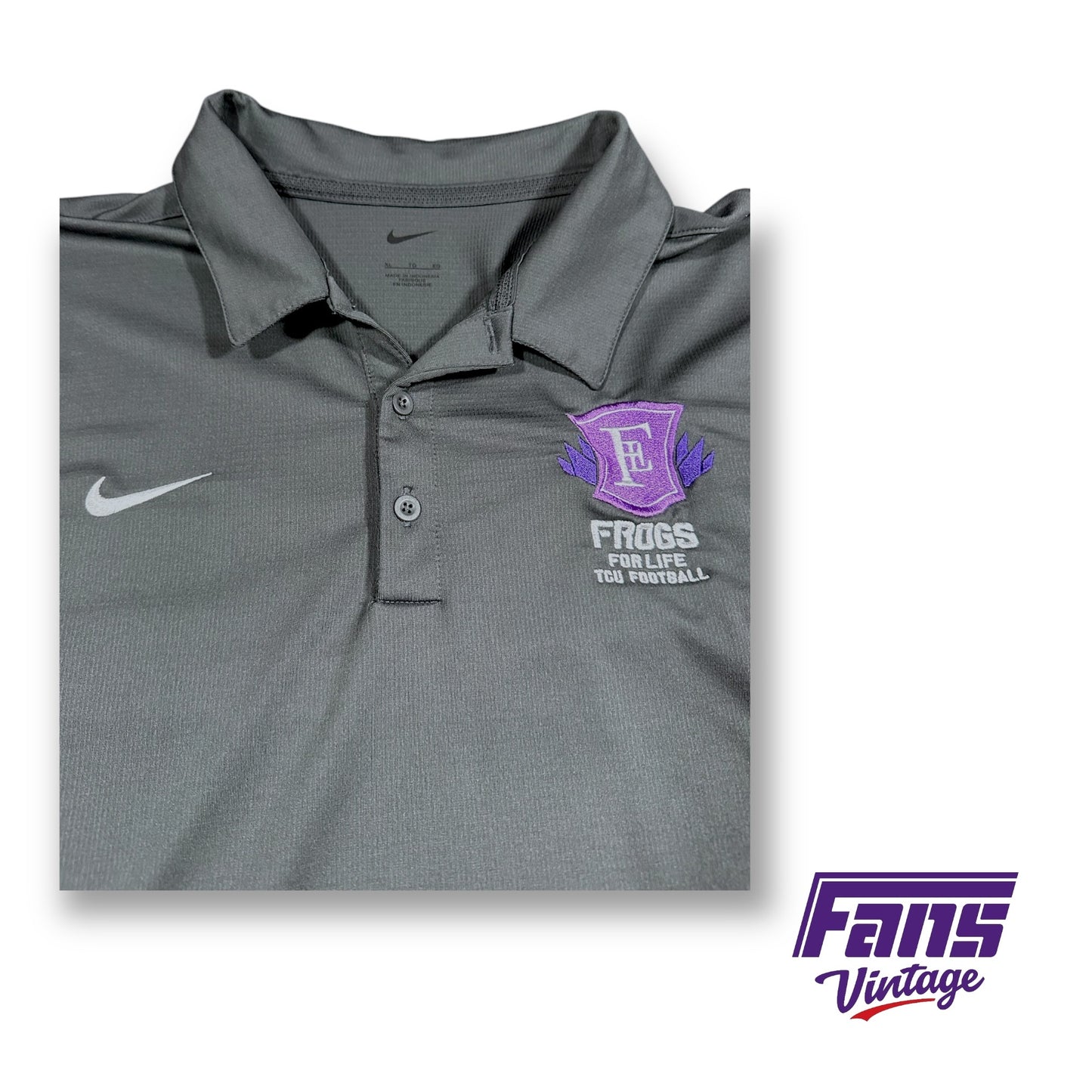 TCU Football Team Exclusive Polo - Custom Nike “Frogs for life” Spike Shield Embroidery