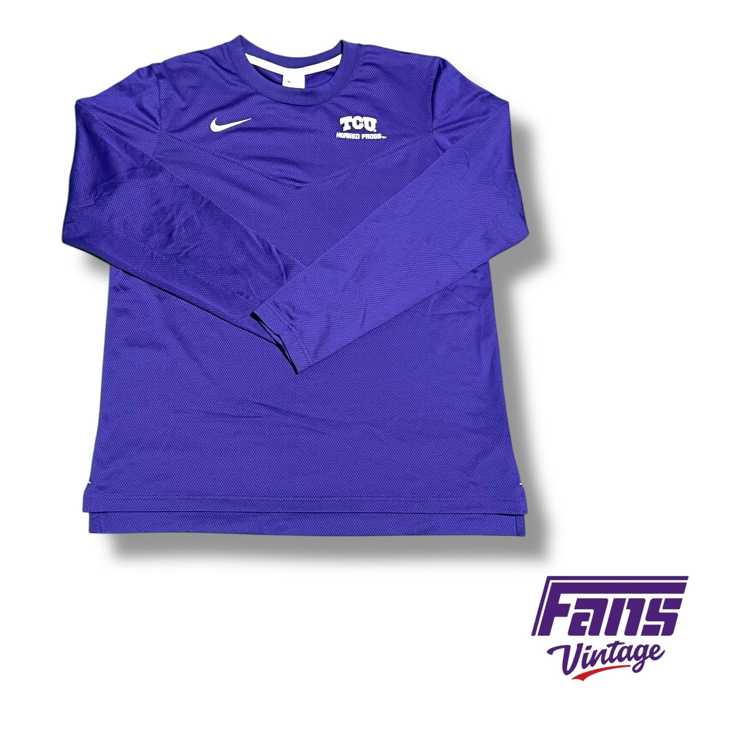 TCU Nike Team Issued embroidered purple long sleeve shirt with premium woven material