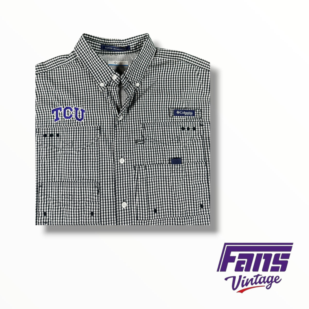Vintage TCU Columbia PFG Checkered Button Up