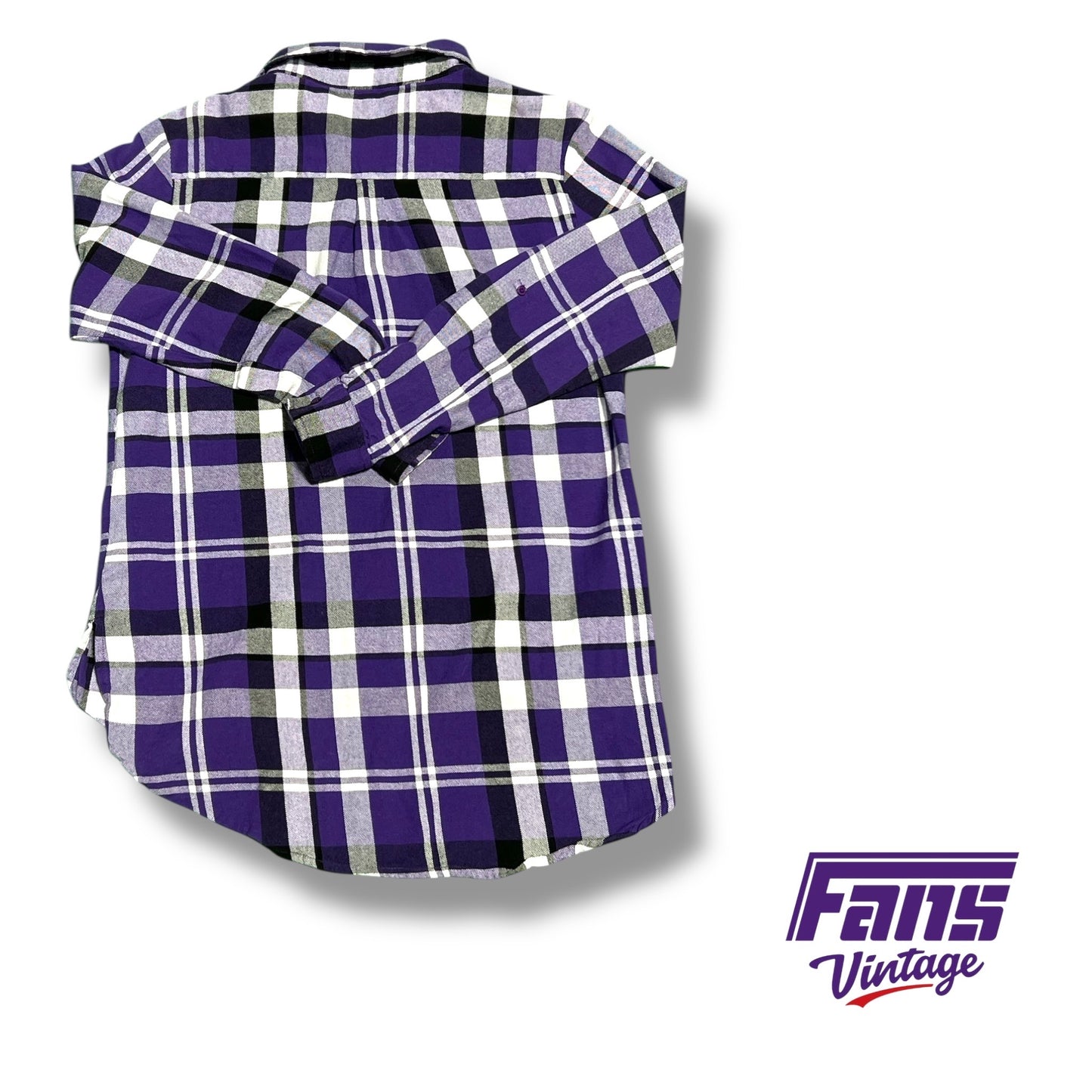 Vintage TCU Purple Plaid Flannel Button‑Down Shirt