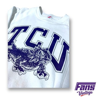 80s Vintage Raglan Style TCU Crewneck Sweater with Throwback Horned Frog Logo