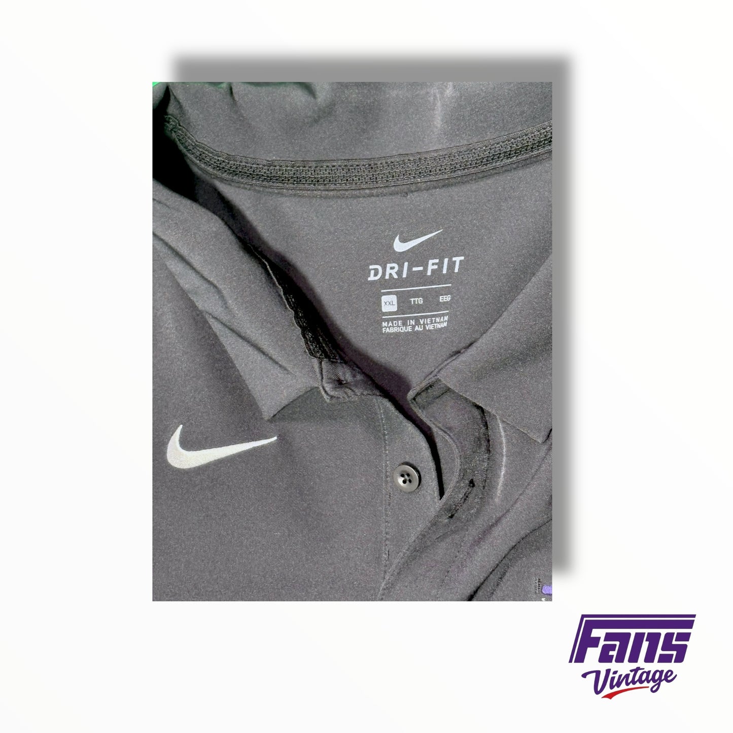 TCU Nike team issued Drifit matte black polo with chest pocket