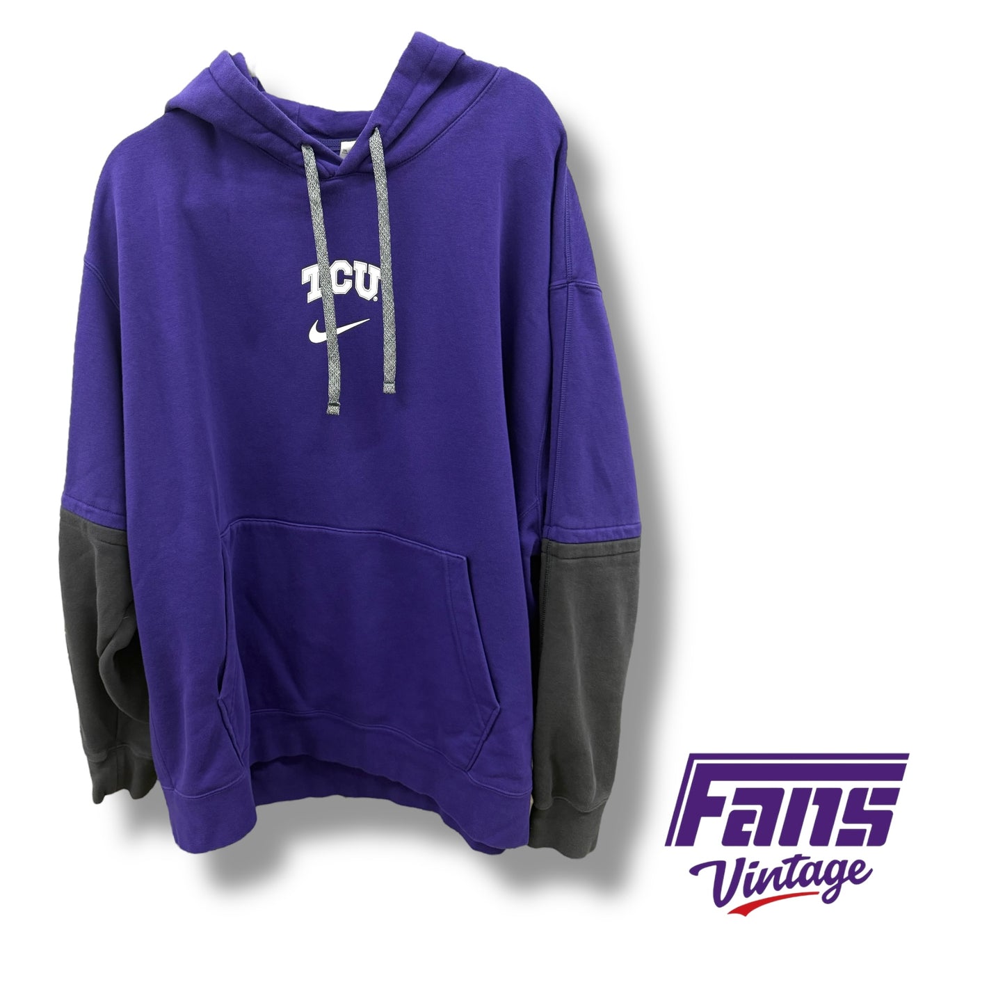 TCU Football Nike Team Issued Cozy Hoodie with Two-Tone Sleeves