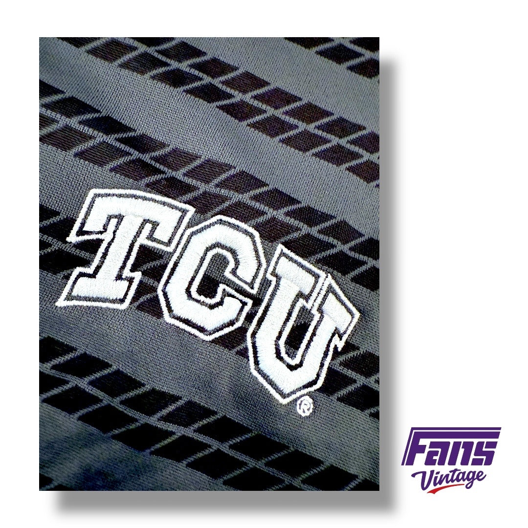 TCU Football Team Issued Blackout Nike Drifit Polo with Diamond Pattern Stripes