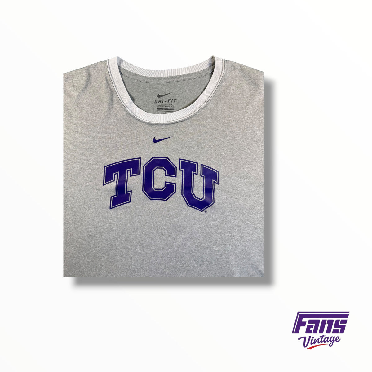 TCU Team Issued DriFit Training Tee with Unique Contrasting Collar & Center Swoosh Logo