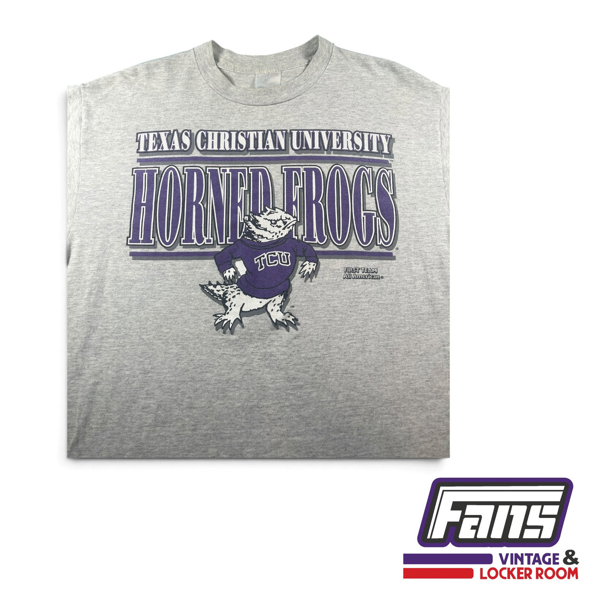 Vintage TCU Horned Frogs Sweater Frog Logo Gray T-Shirt