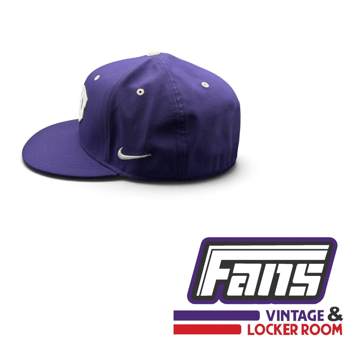 RARE Game Worn TCU Baseball Player Purple Hat Fitted With Frank Windegger ‘FW’ Memorial Patch