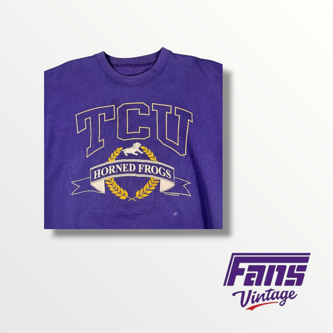 Vintage Cozy TCU Pullover with Unique School Crest