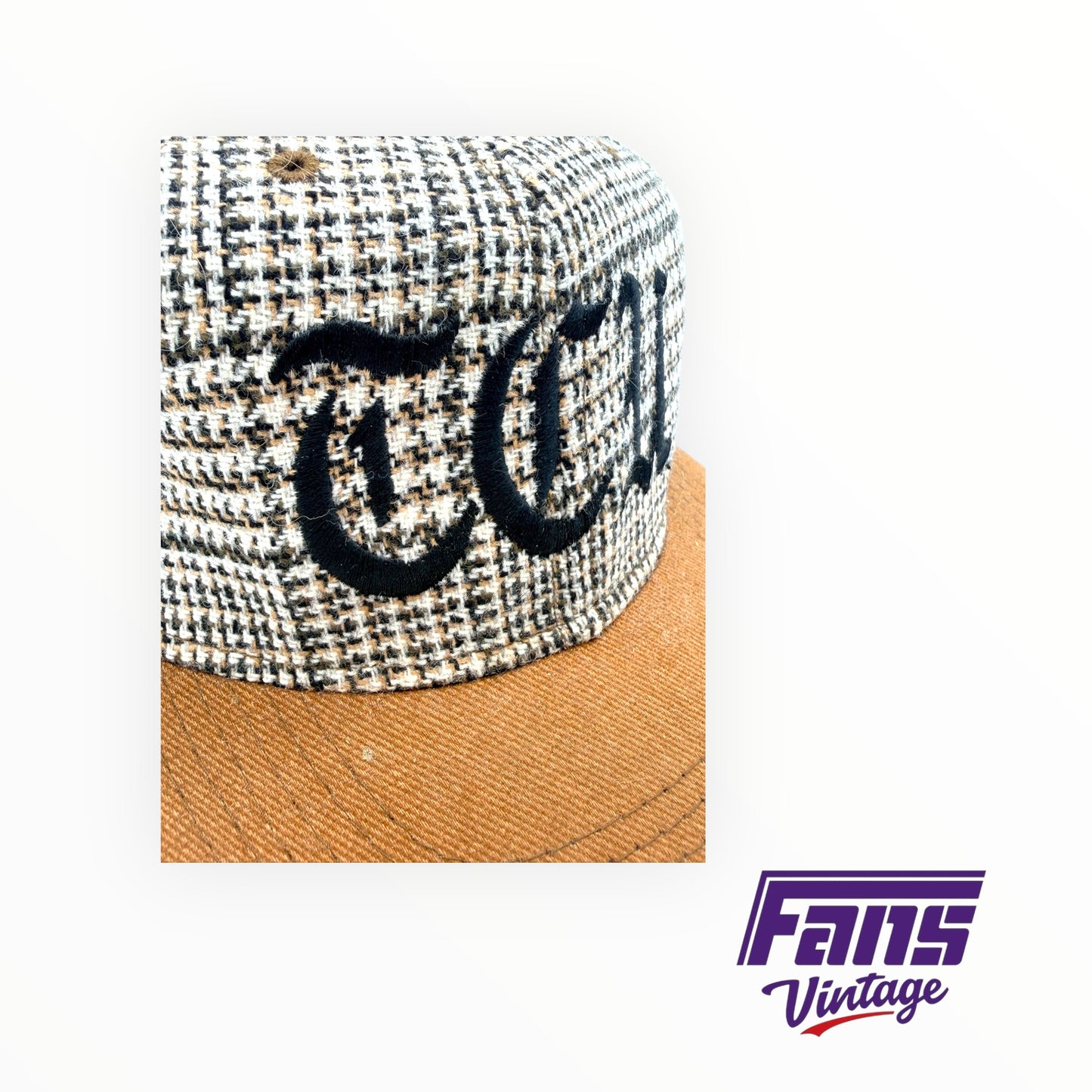 RARE! 90’s TCU tweed style Olde English logo strap back hat
