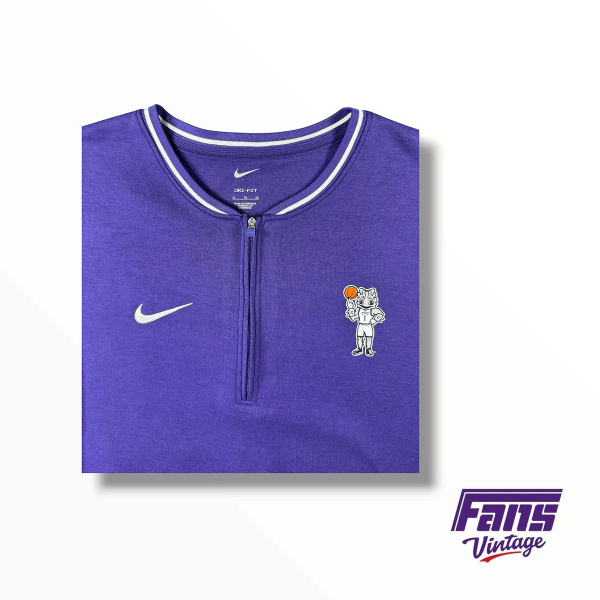 TCU Basketball New SuperFrog logo Sideline Coach’s Color-Block Quarter Zip Crewneck