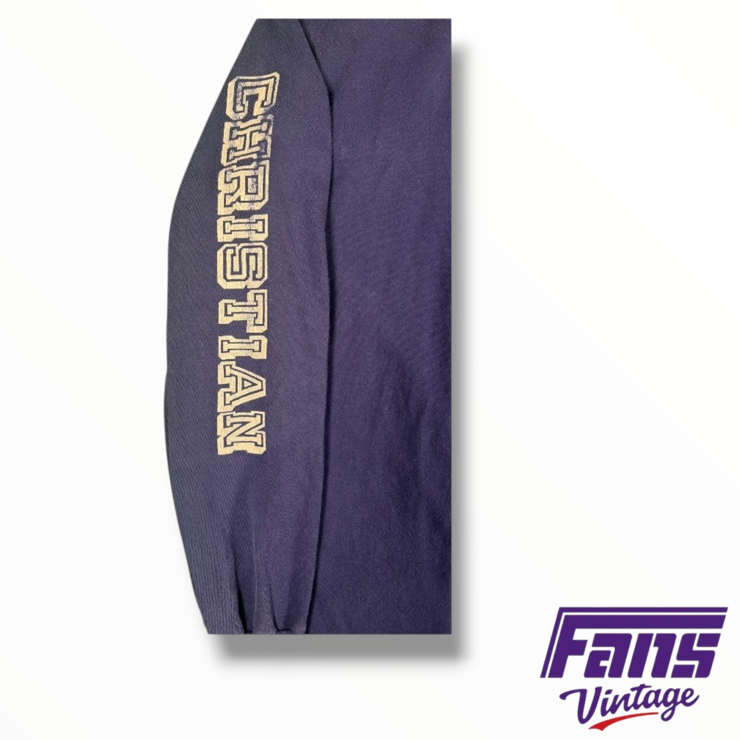 Vintage TCU Navy Long-Sleeve T-Shirt with Classic Horned Frog Logo