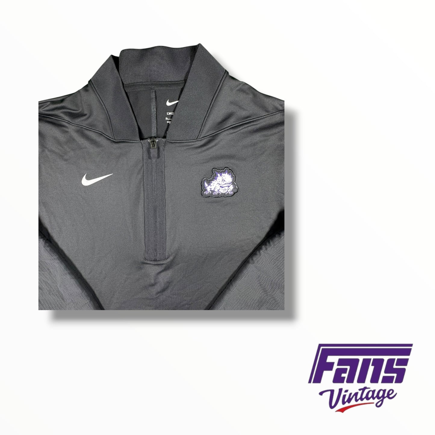 TCU Nike Team Issued Blackout Quarter Zip Pullover with Unique Collar Style & Premium Frog Logo Patch