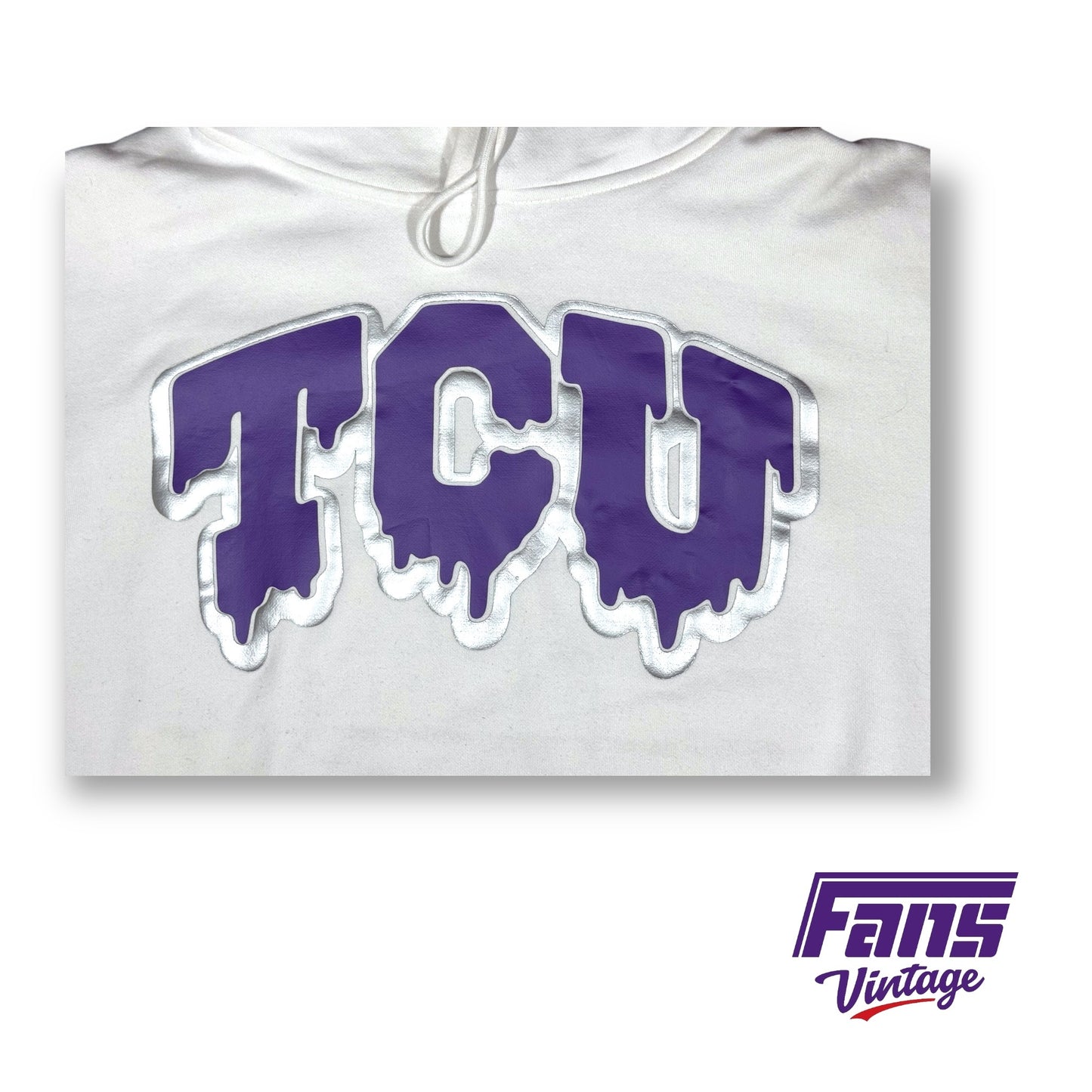 TCU Football Player Custom “Too Cold U” Ice Drip Puff Print Bubble Lettered Heavyweight Frosty White Hoodie