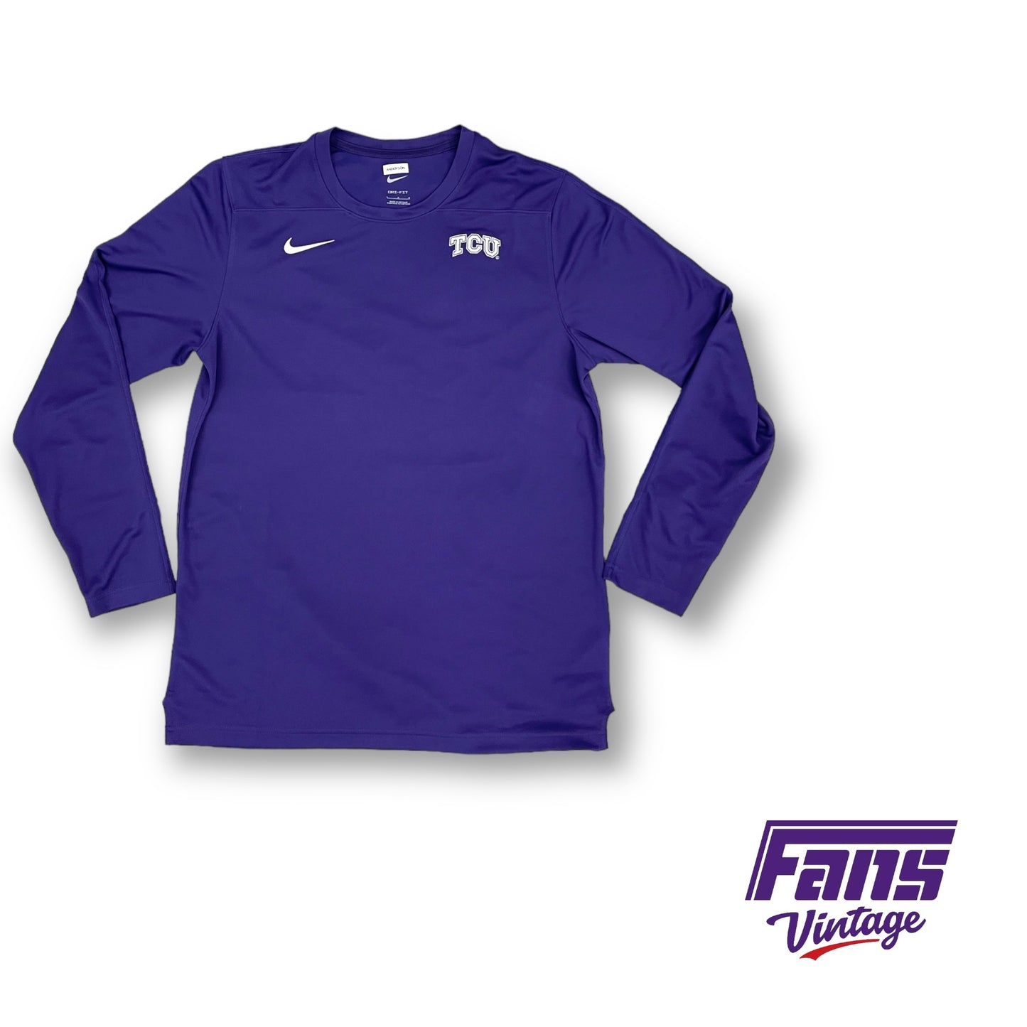 TCU Football Team Issue Nike Premium Long Sleeve Training Shirt - Woven Purple Drifit “Move To Zero”