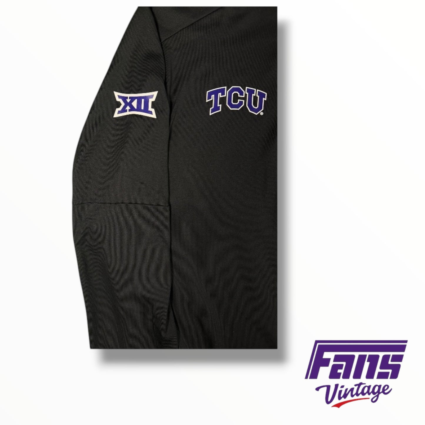 TCU Nike Running Black Quarter-Zip Jacket - Team Issued with Big XII Sleeve Logo