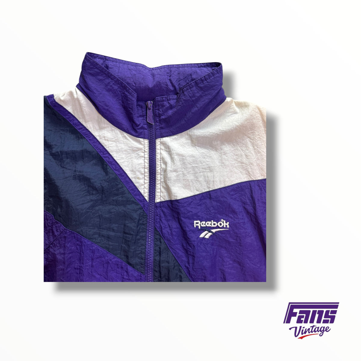 Vintage 90s Reebok Windbreaker Jacket in Purple & Navy with Embroidered Logo