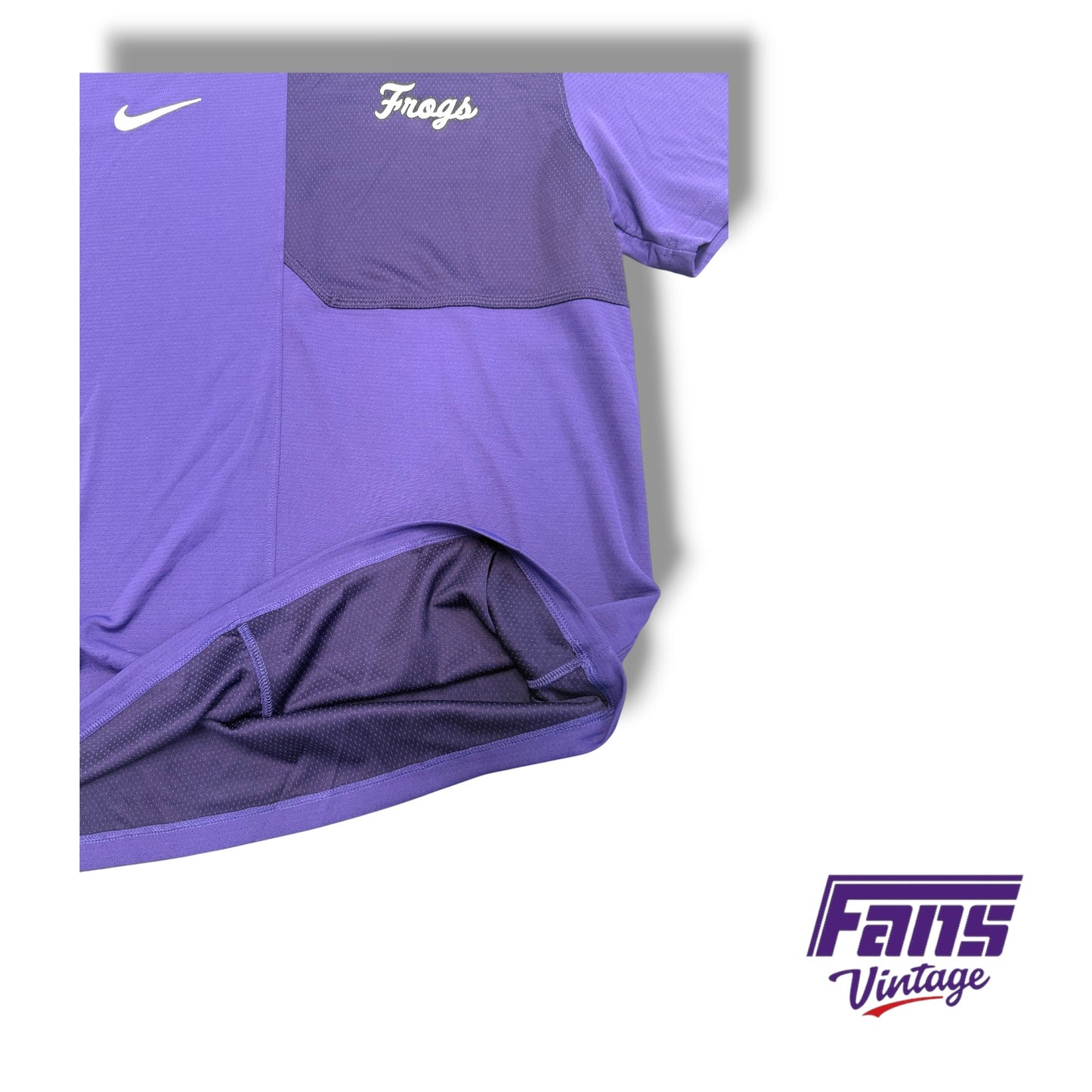 TCU Nike Team Issued Purple Training Shirt with Throwback Frogs script Logo