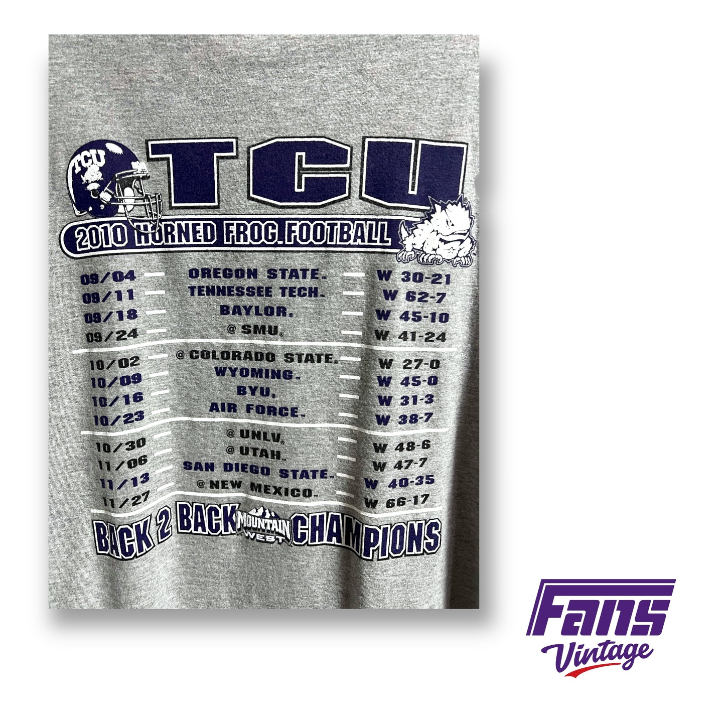 2010 Undefeated TCU Football Back to Back Mountain West Champions t-shirt
