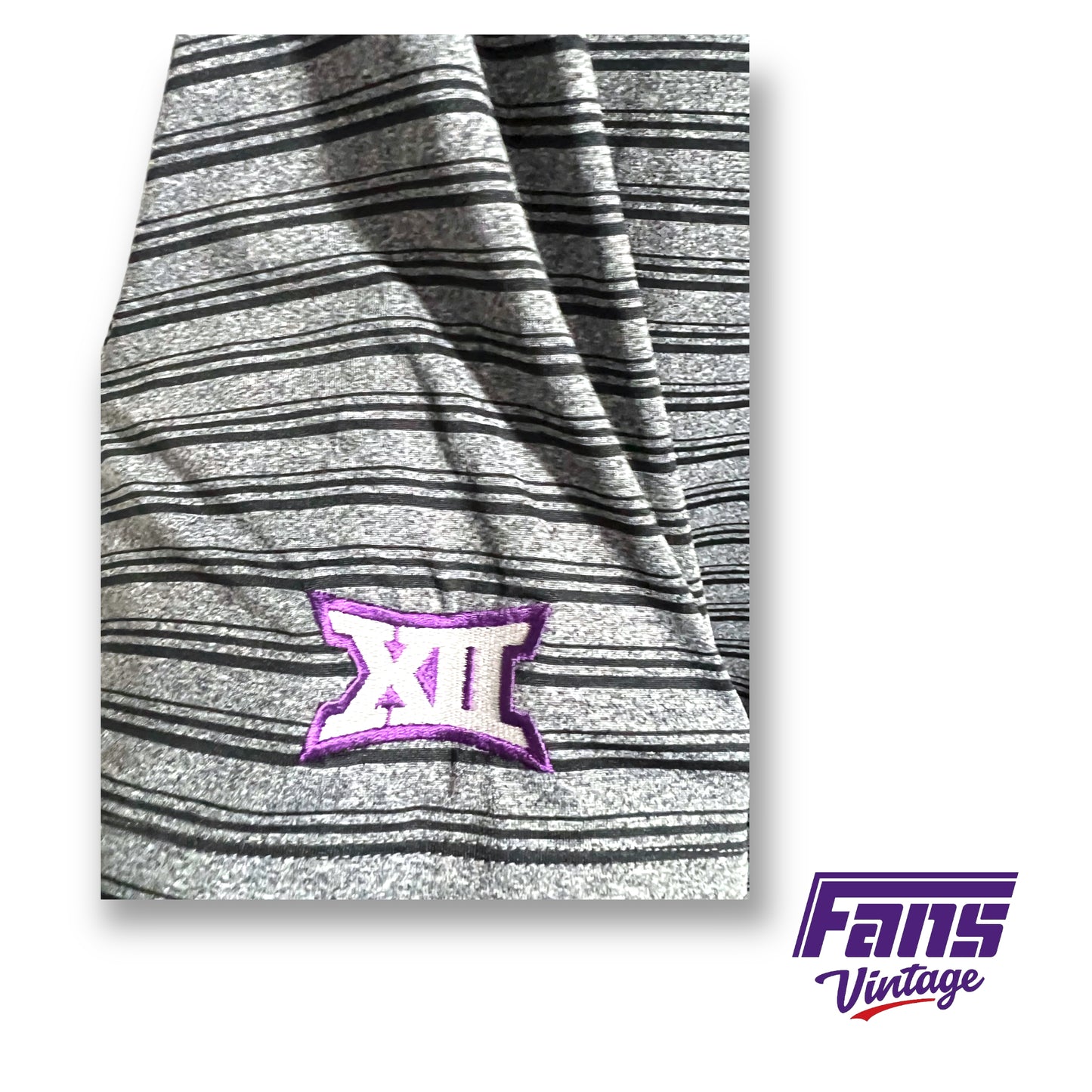 Nike TCU Golf team issued black and charcoal striped dri-fit polo
