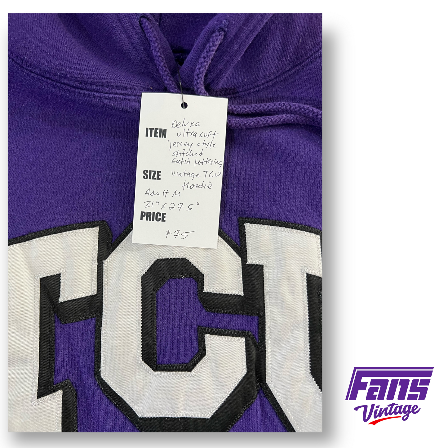 Deluxe Ultra Soft Vintage TCU Hoodie with Satin Stitched Jersey Lettering