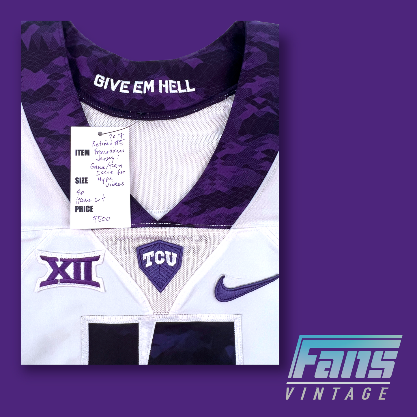 *GRAIL* 2016-17 TCU Football Retired #5 LT Football Jersey- Only used for hype videos!