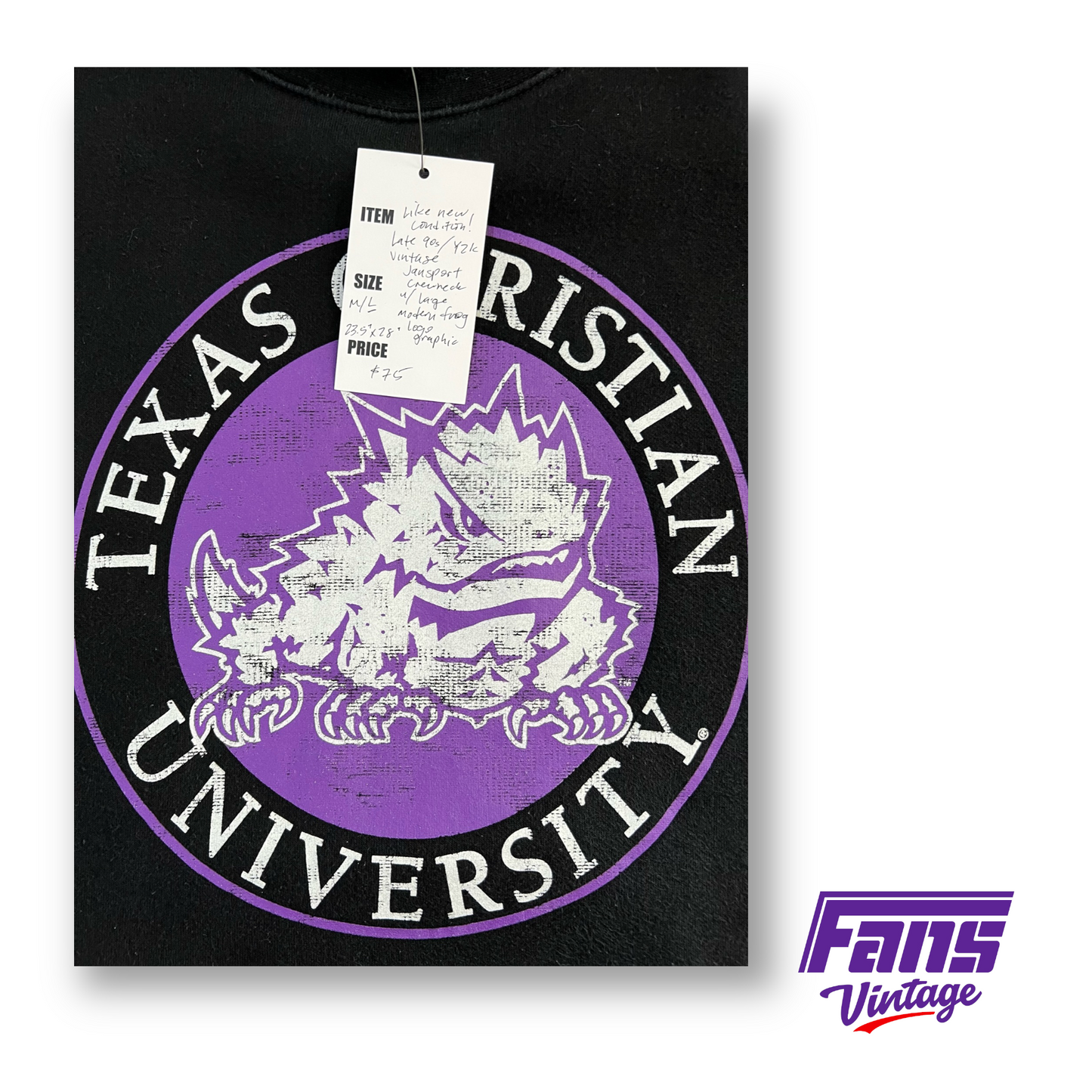 Vintage TCU Crewneck - Black with Large Horned Frog Logo - Like New!