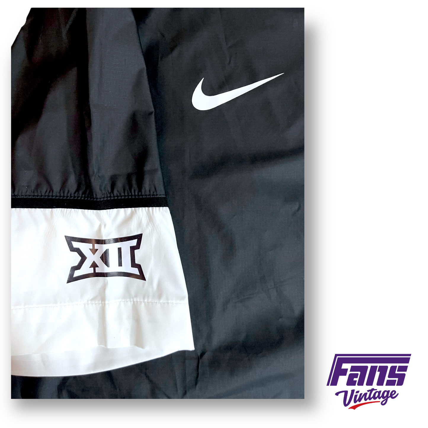 TCU team issued coach's dugout jacket - Nike windbreaker style quarterzip pullover - cool blackout colorway!