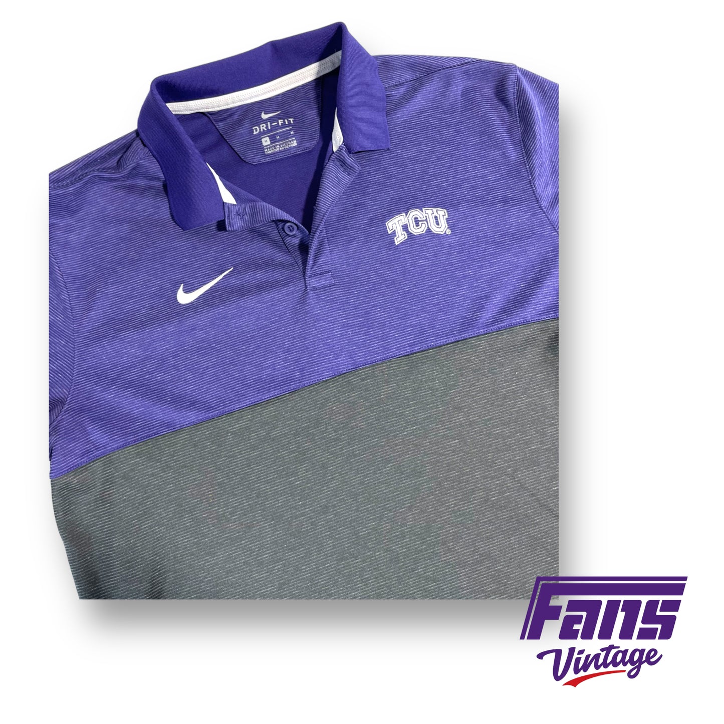 TCU team issued super soft Nike Polo - Striped with Purple and Anthracite Gray