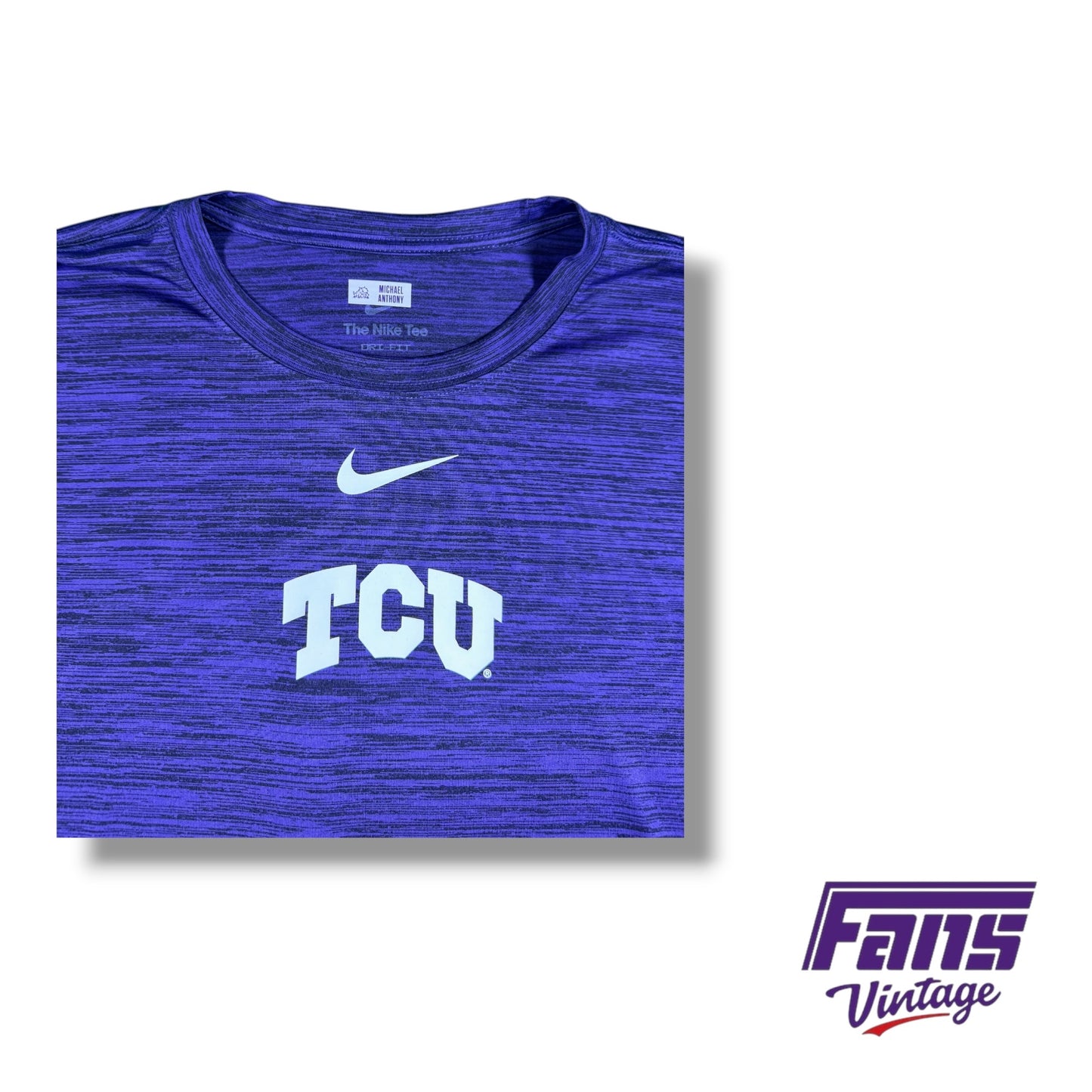TCU Nike Team Issued Heather Purple Long Sleeve Training Shirt with Center Swoosh Logo