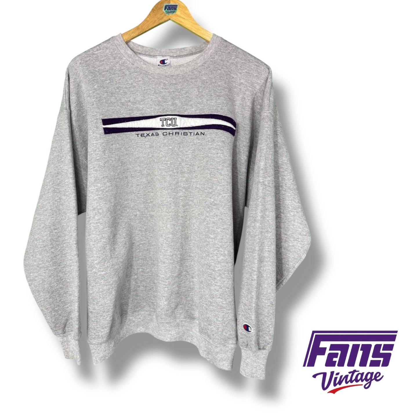 Sick! 90s Vintage TCU Crewbeck Sweatshirt with Felt Embroidered Logo