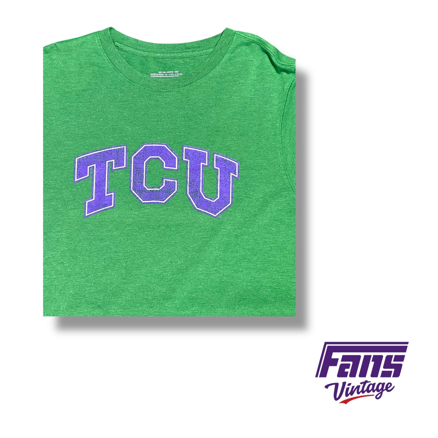 RARE! TCU kelly green tee with purple arched logo