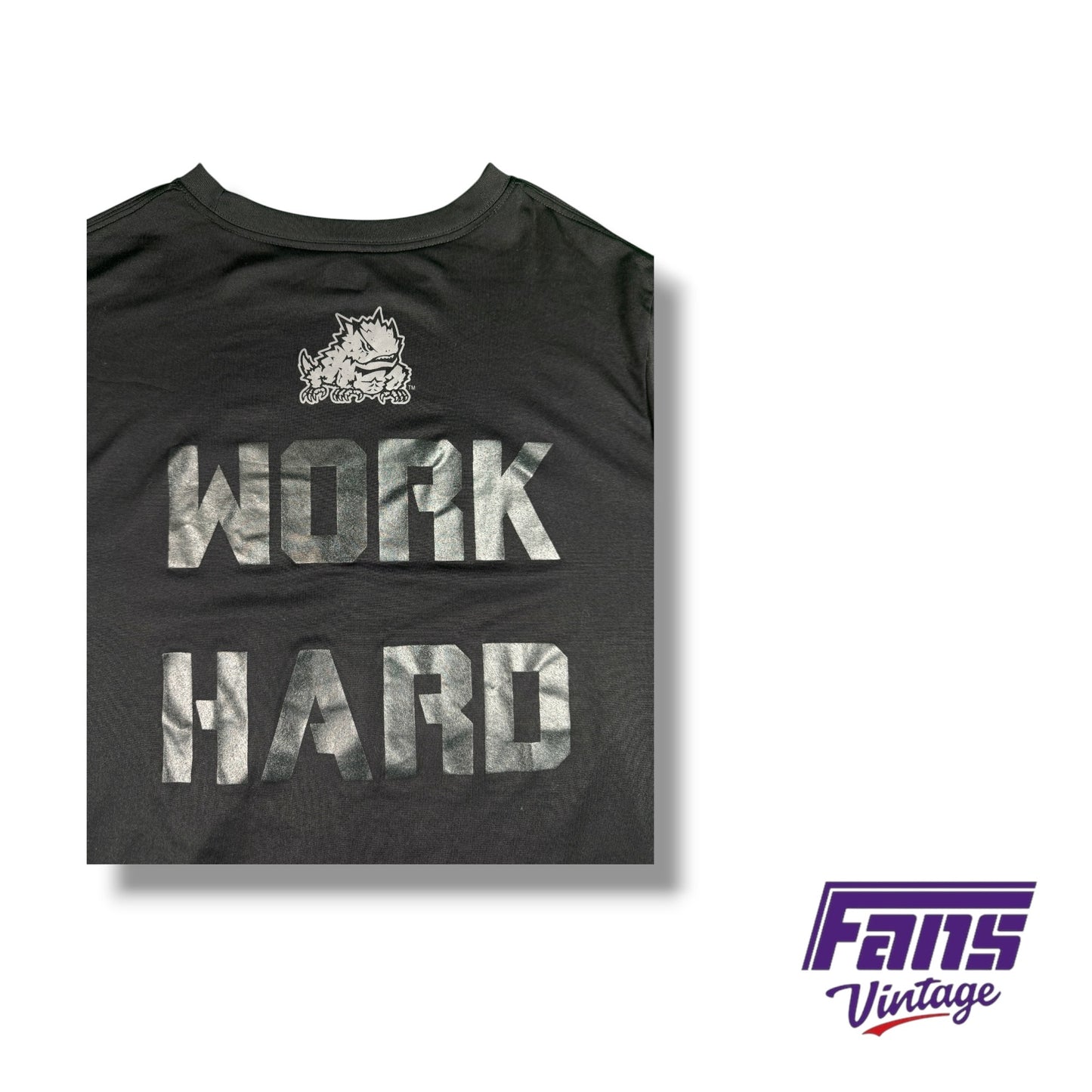 TCU Football Nike Team Issued Custom ‘Blead Purple’ & ‘Work Hard’ training shirt
