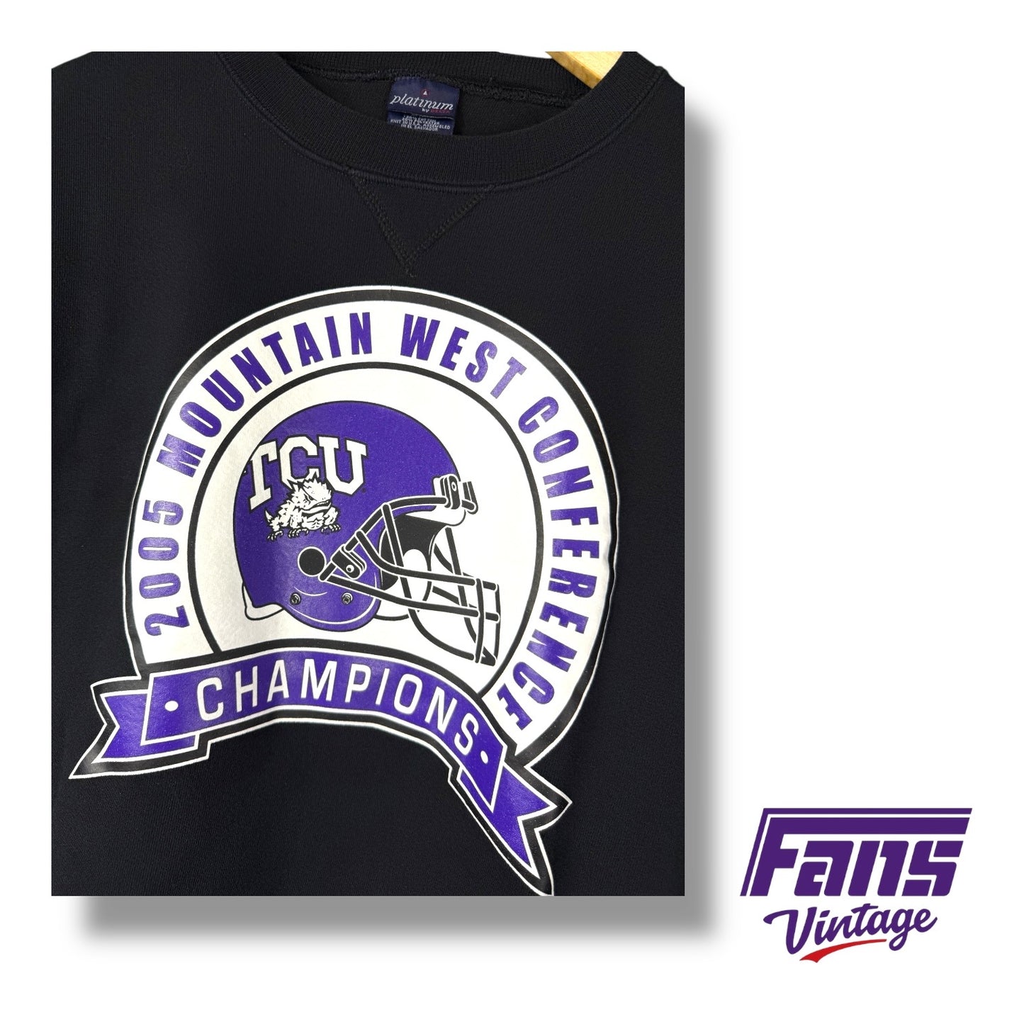 TCU Vintage 2005 Mountain West Conference Champions Blackout Crewneck Sweatshirt