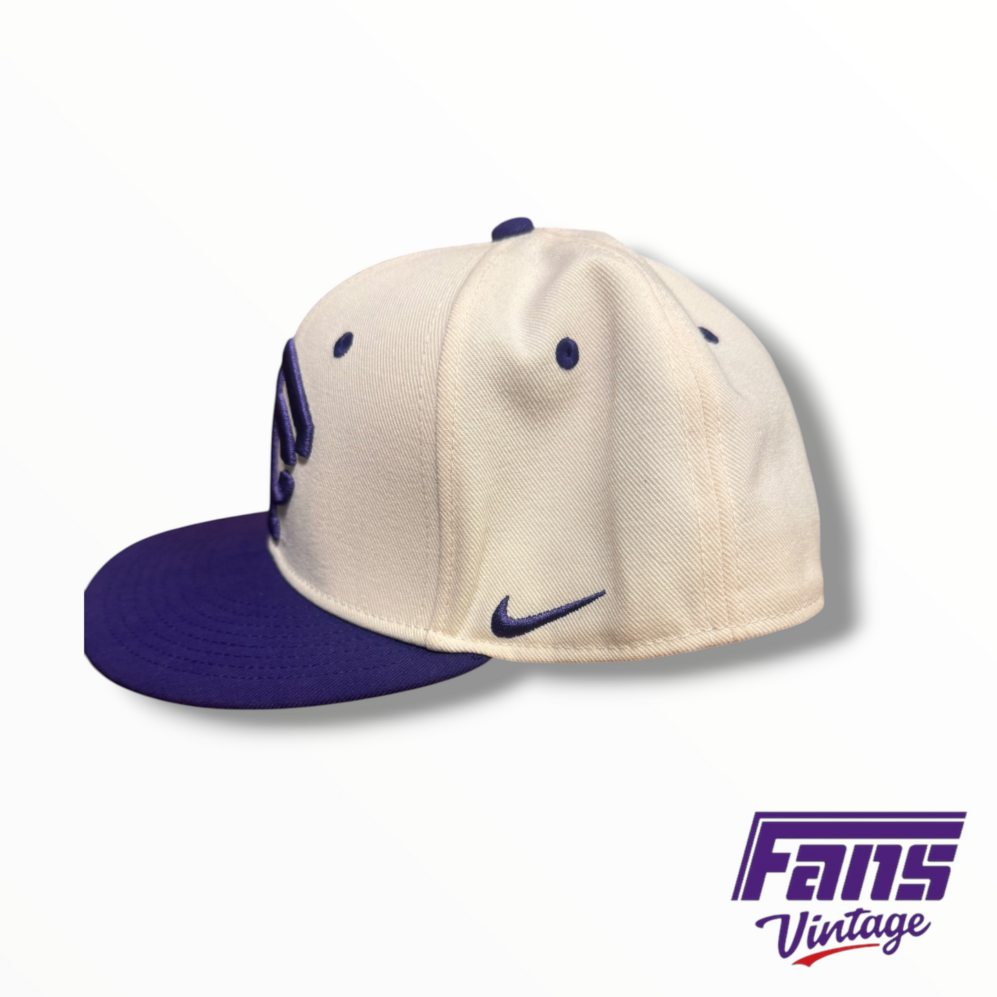 TCU Baseball Team-Issued Nike Interlocking TC Fitted Hat – White/Purple