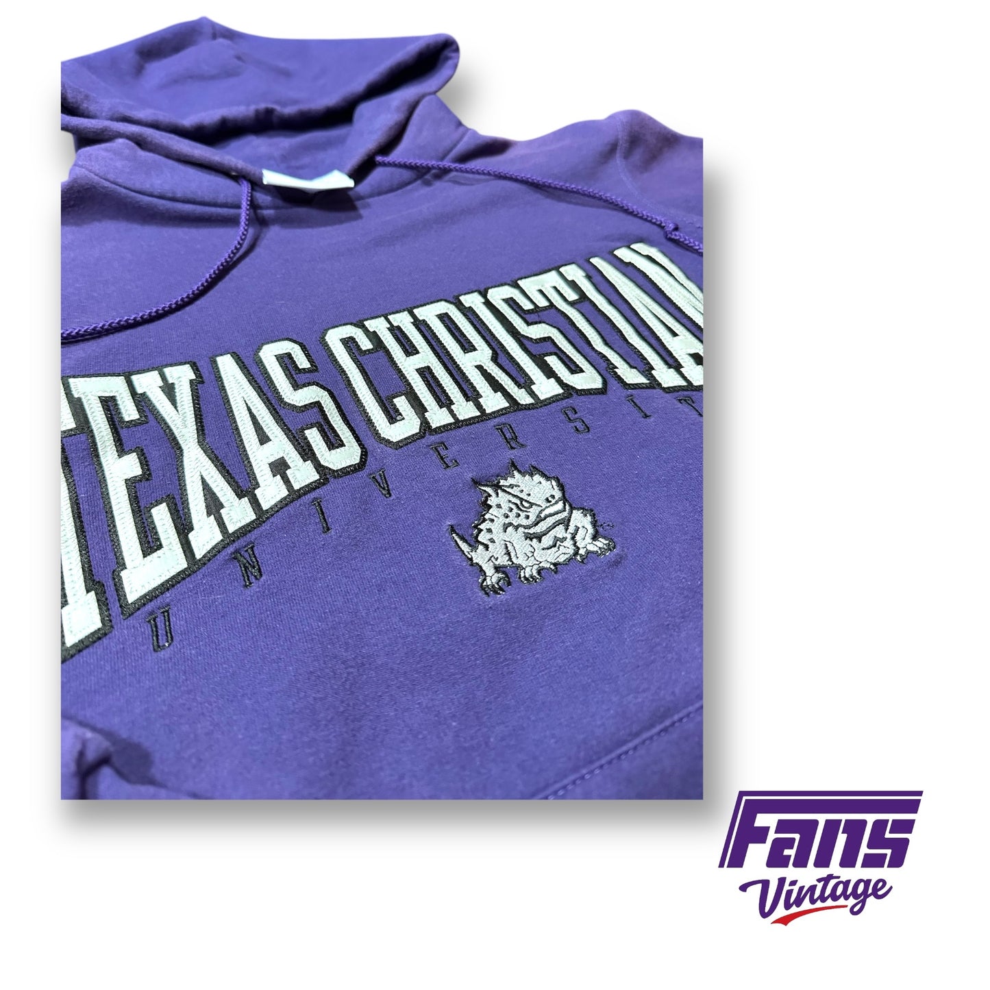 Vintage TCU Champion Hoodie Sweatshirt with Jersey Style Stitched Lettering