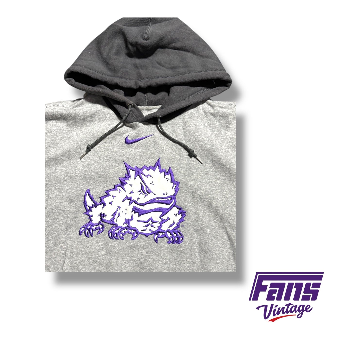 Vintage TCU Hoodie - Y2K Era Center Swoosh with Large Frog Logo Patch - Insane Details!