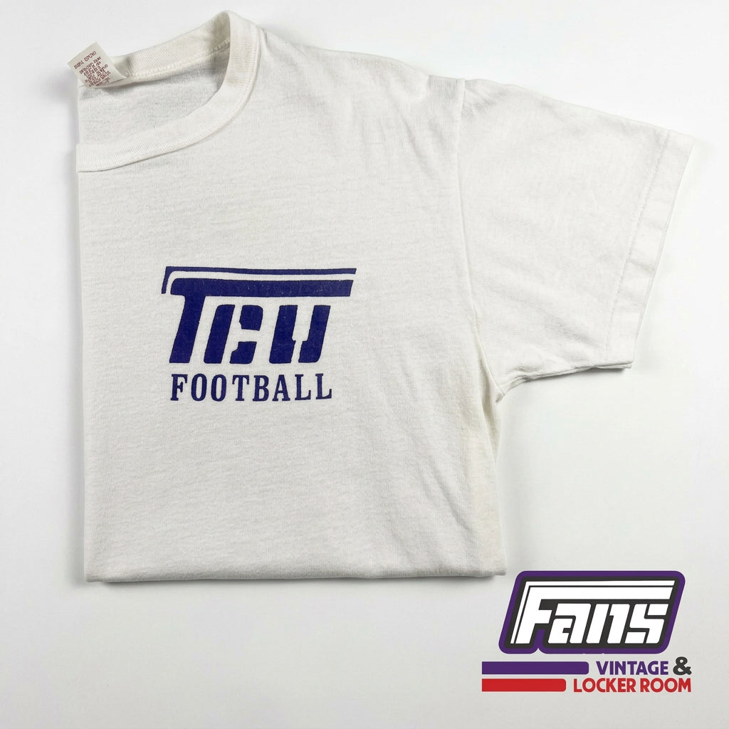 Vintage TCU Football 1970s Flying T Logo White Team Issued Tee - RARE