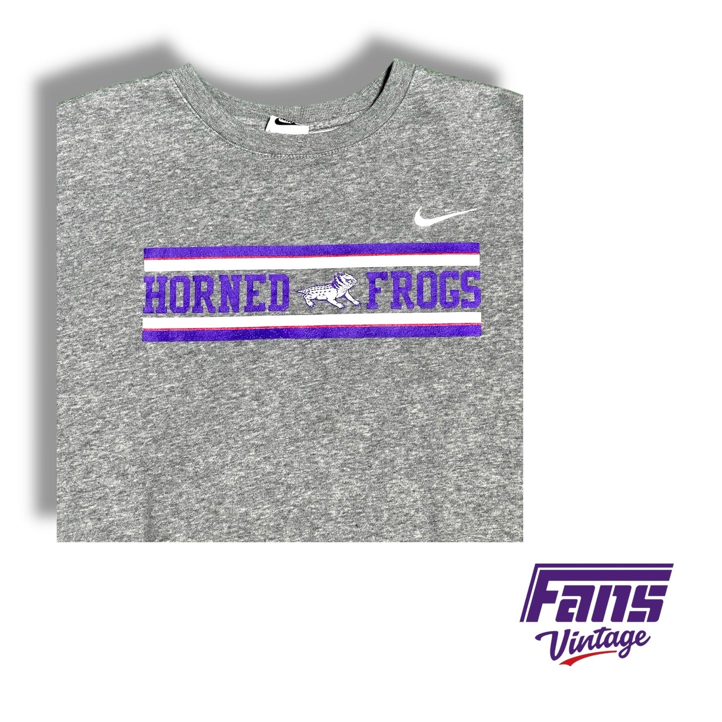 RARE! TCU Nike team issued grey crewneck with sick logo in “spit blood” colorway