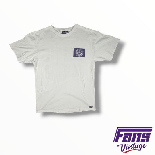 Vintage TCU White T-Shirt with Classic Monogrammed Logo and Multi-Colored Back