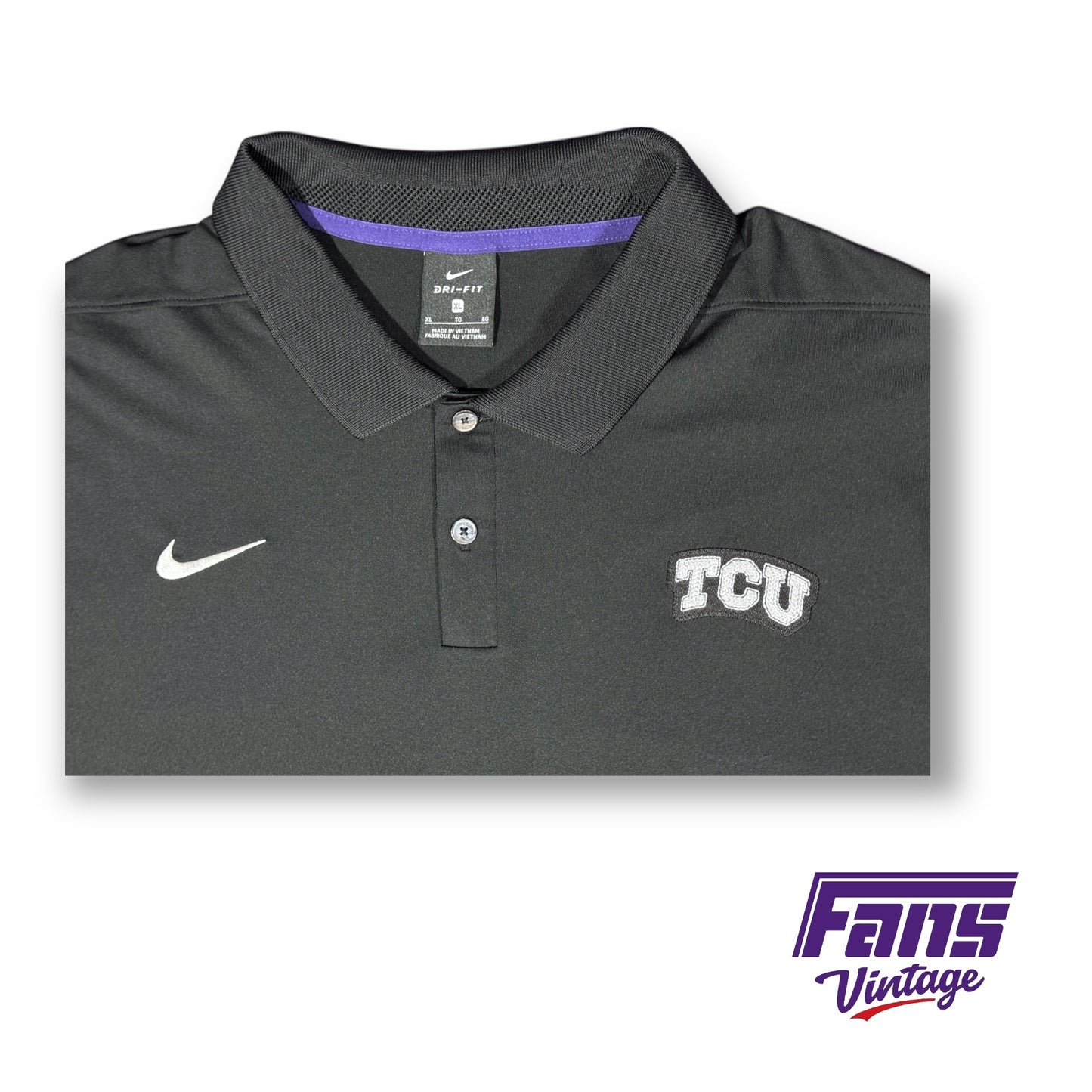 TCU Team Issue Nike Dri-Fit Polo - Blackout Colorway with Purple Accents