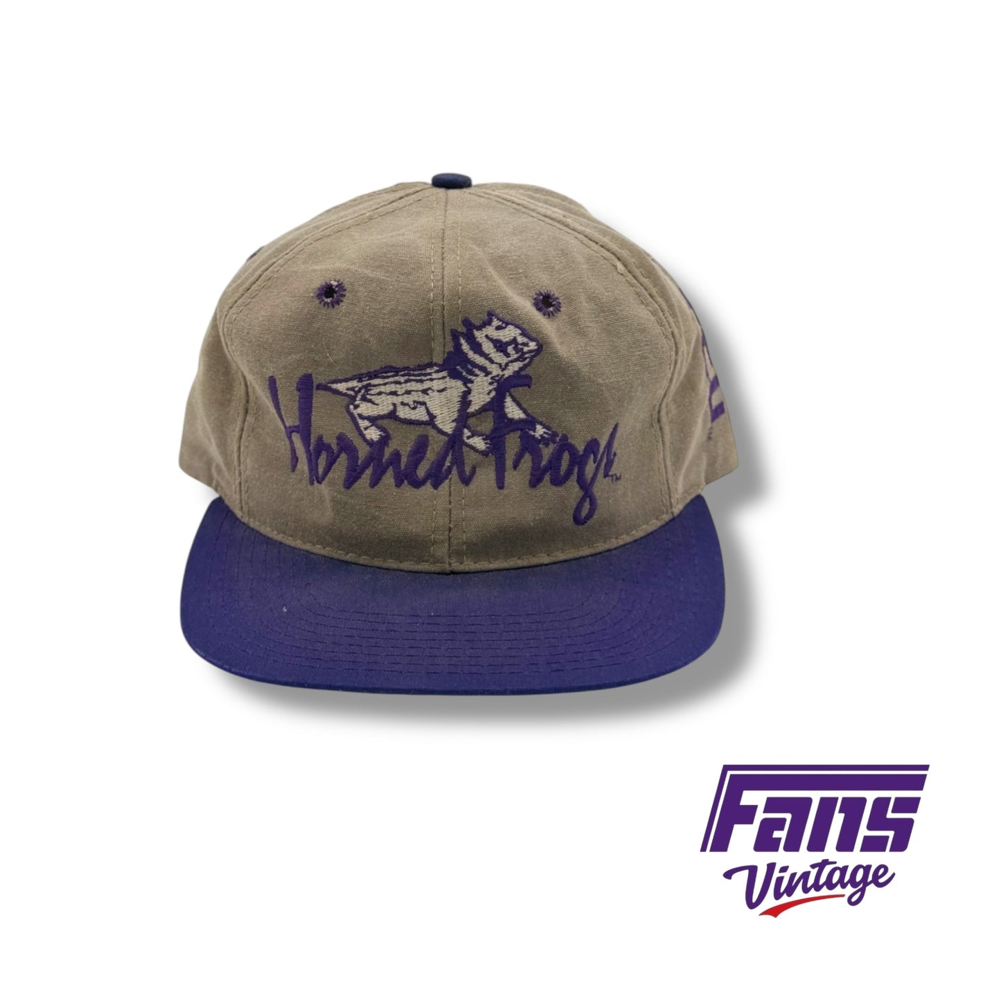 RARE Vintage TCU ‘The Game’ Unique Big Logo + Script Combo SnapBack hat with embroidered “Horned Frogs” script