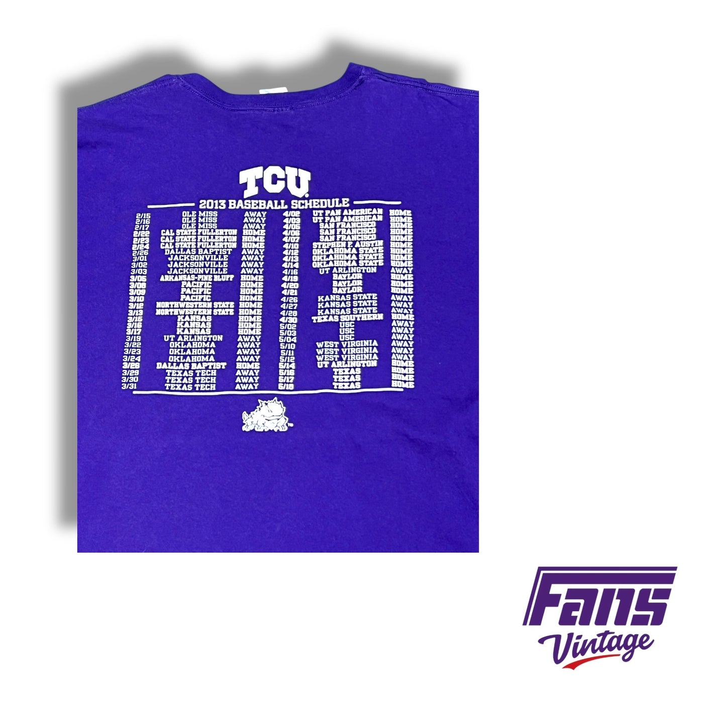 TCU Baseball 2013 season double sided season schedule tee