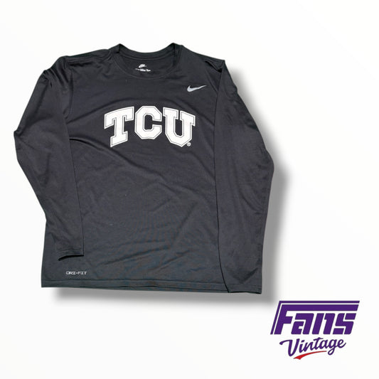 TCU Nike Team Issued Blackout Long Sleeve Drifit Training Shirt
