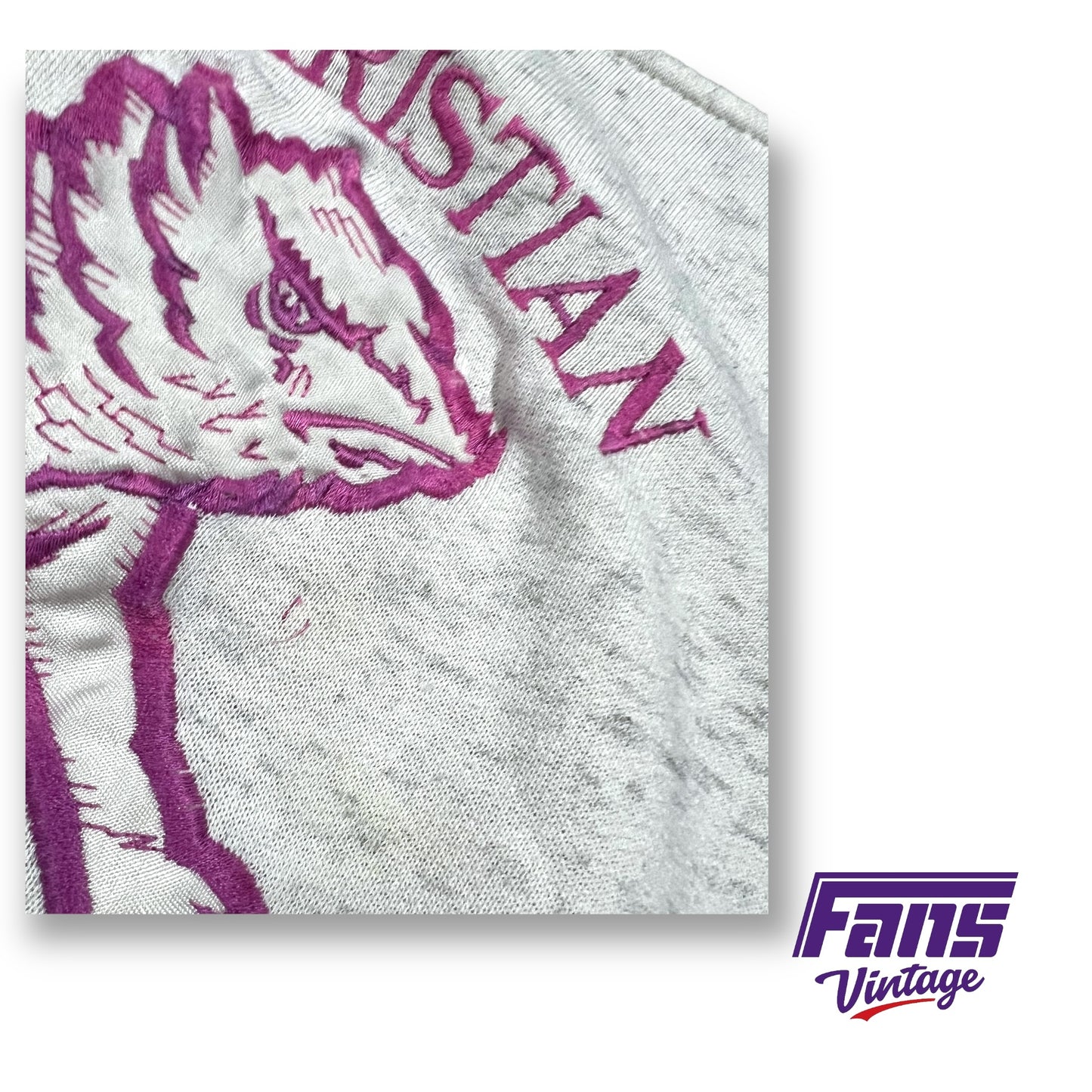 EPIC 90s Vintage TCU Crewneck Sweater with large satin twill Horned Frog embroidered throwback logo - Worn by TCU Football coach!